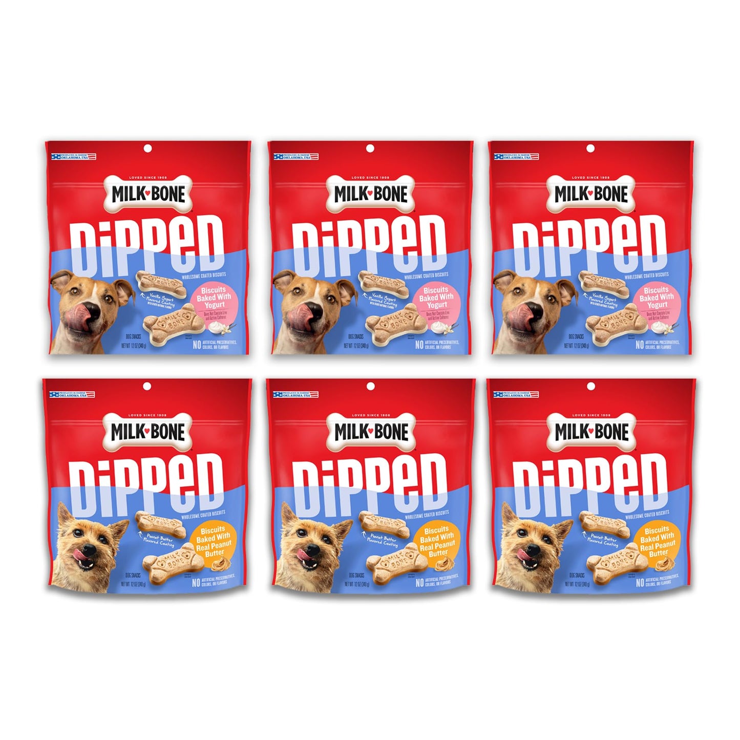 Milk-Bone Dipped and Chunks Dog Treats Variety Pack 12 Ounce (Pack of 6) Vanilla Yogurt & Real Peanut Butter