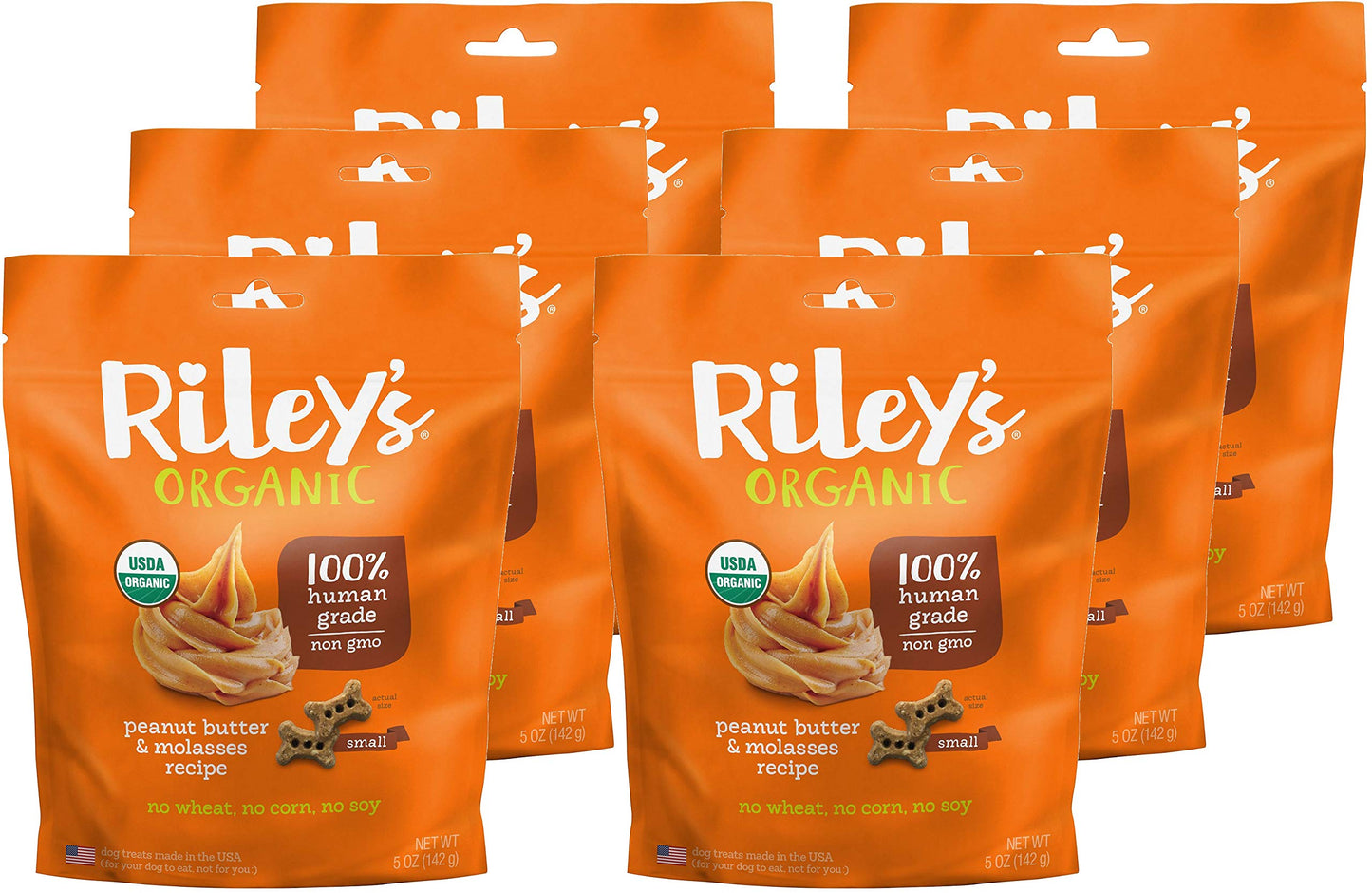 Rileys Organics Peanut Butter & Molasses Small Bone Dog Treats 6 Pack 5 oz