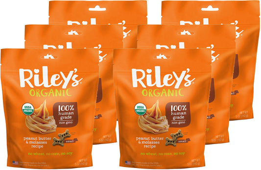 Rileys Organics Peanut Butter & Molasses Small Bone Dog Treats 6 Pack 5 oz
