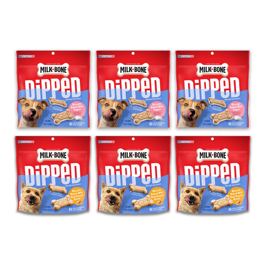Milk-Bone Dipped and Chunks Dog Treats Variety Pack 12 Ounce (Pack of 6) Vanilla Yogurt & Real Peanut Butter